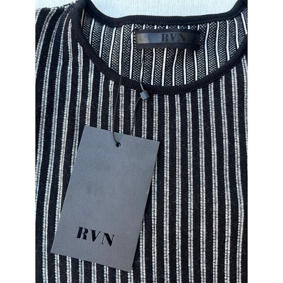 RVN Womens Black Striped Ribbed Long Sleeve Stretch Knit Striped Top  Dash - Picture 8 of 13
